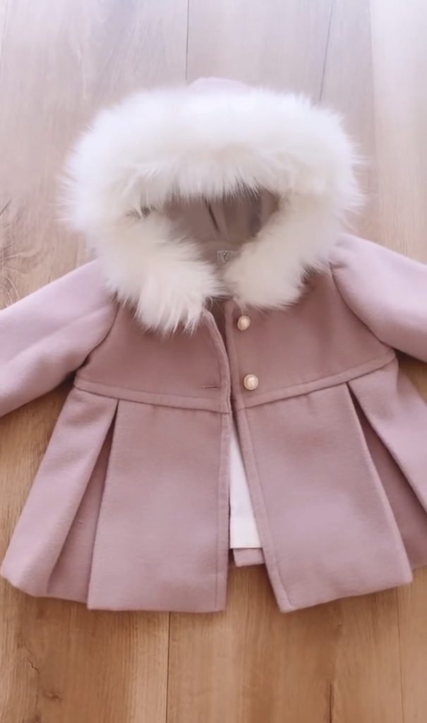 Coat with hood and furry collar