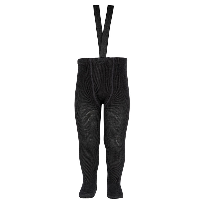 Merino wool tights with suspenders Black