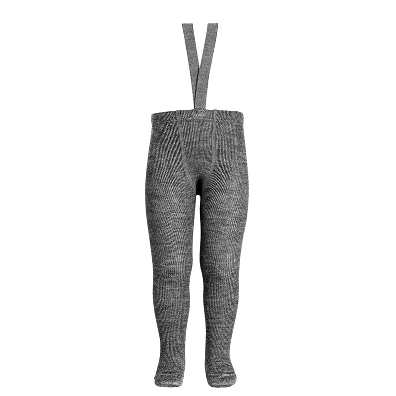Merino wool tights with suspenders Light Grey