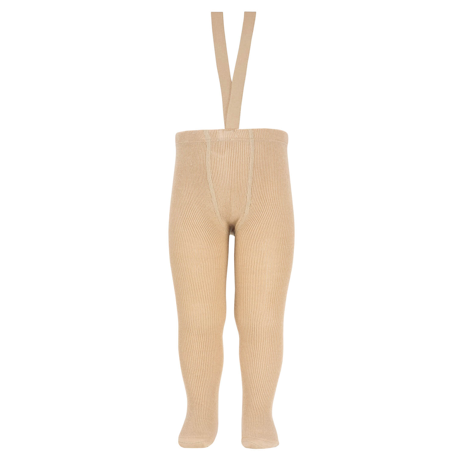 Merino wool tights with suspenders Camel