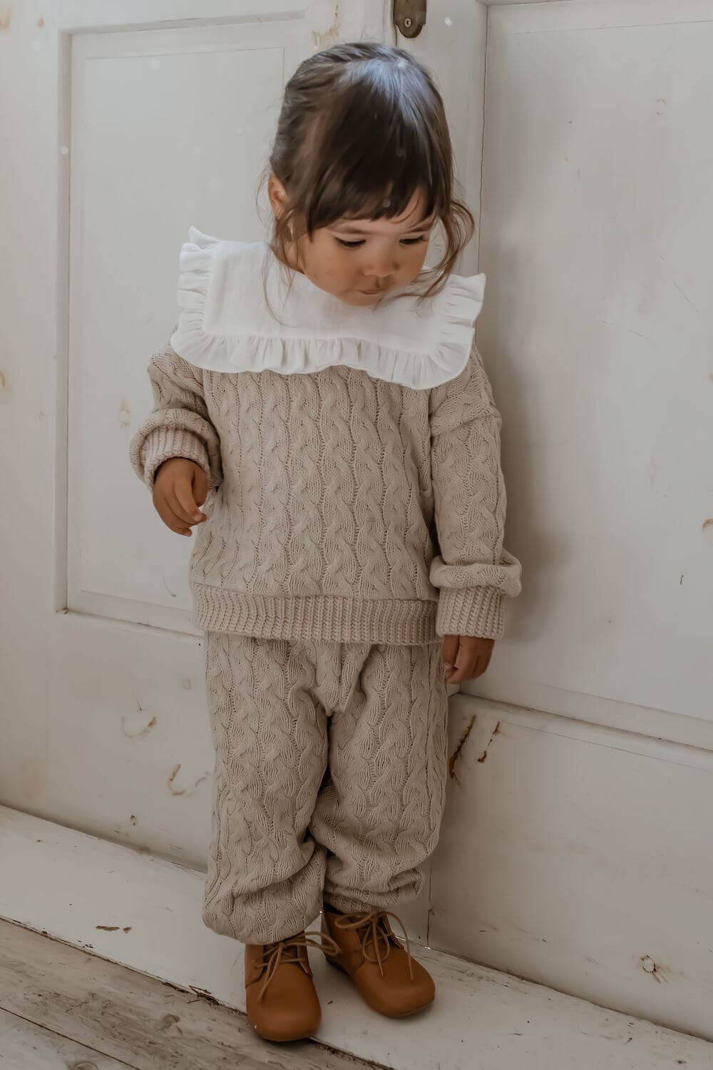 Braided set with square muslin collar